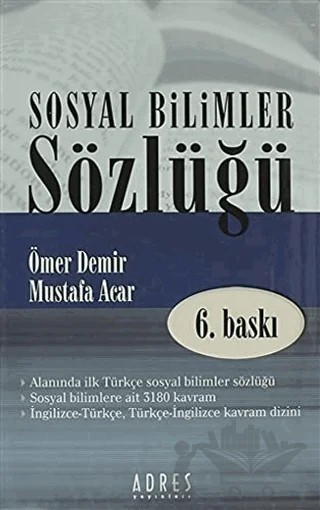 Sosyal Bilimler Sözlüğü – Mustafa Acar, Ömer Demir – Adres Yayınları kitap kapağı