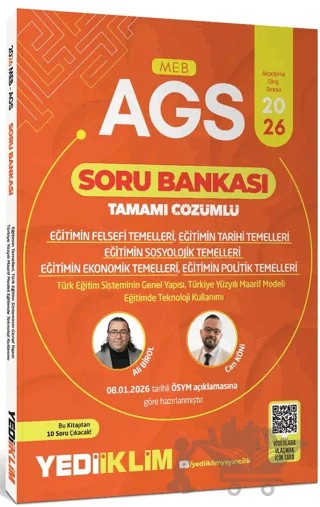 2026 MEB AGS Eğitimin Temelleri ve Temel Kavramlar Türk Milli Eğitim Sisteminin Tamamı Çözümlü Soru Bankası – Can Köni, Bülent Tanık, Ali Birol – Yediiklim Yayınları kitap kapağı