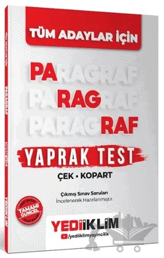 Tüm Adaylar İçin Paragraf Çek Kopart Yaprak Test – Kolektif – Yediiklim Yayınları kitap kapağı