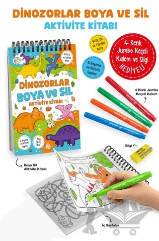 Dinozorlar – Boya ve Sil Aktivite Kitabı / 3 Yaş + – Sibel Erdal – Bigkids Yayınları kitap kapağı