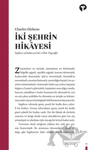 İki Şehrin Hikayesi – Charles Dickens – Turkuvaz Kitap kitap kapağı