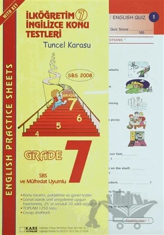 İlköğretim 7 İngilizce Konu Testleri (English Practice Sheets Grade 7) – Tuncel Karasu – Kare Yayınları kitap kapağı