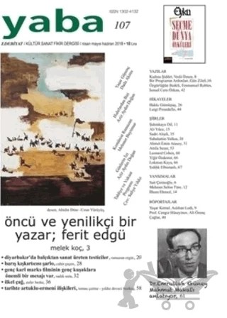 Yaba Edebiyat Dergisi Sayı: 107 Nisan-Mayıs-Haziran 2018 – Yaba Dergisi Yayınları kitap kapağı