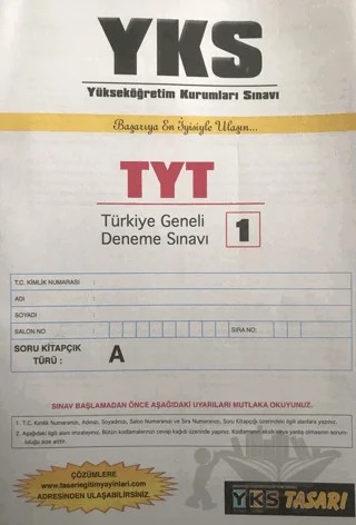 2023 YKS TYT Türkiye Geneli Deneme Sınavı 1 – Kolektif – Tasarı Eğitim Yayınları kitap kapağı