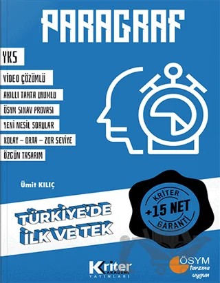 15 Net Garantili Paragraf Yayınları – Ümit Kılıç – Kriter Akademi kitap kapağı