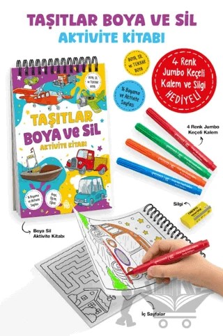 Taşıtlar – Boya ve Sil Aktivite Kitabı / 3 Yaş + – Sibel Erdal – Bigkids Yayınları kitap kapağı
