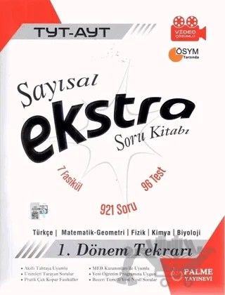 Palme YKS TYT AYT Sayısal Ekstra Soru Kitabı 1. Dönem Tekrarı – Kolektif – Palme Yayınları kitap kapağı