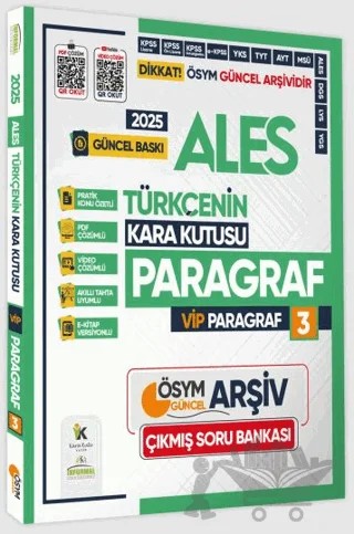 2025 ALES Türkçenin Kara Kutusu ÖSYM VİP Paragraf 3 Konu Özetli Çözümlü Çıkmış Soru Arşivi Bankası – Kolektif – Karakutu Yayın kitap kapağı