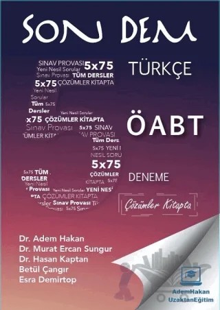 ÖABT Türkçe Öğretmenliği Son Dem 5 Deneme Çözümlü – Kolektif – Adem Hakan kitap kapağı
