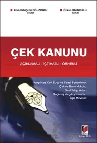 Çek Kanunu – Abdullah Çetin Oğuzoğlu, Özkan Oğuzoğlu – Adalet Yayınevi kitap kapağı