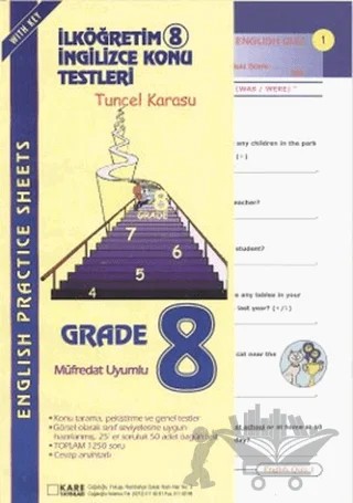 İlköğretim 8 İngilizce Konu Testleri (English Practice Sheets Grade 8) – Tuncel Karasu – Kare Yayınları kitap kapağı