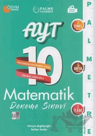 Palme YKS AYT Matematik 10 Deneme Palmetre Video Çözümlü – Hüseyin Buğdayoğlu, Serhan Serdar – Palme Yayınları kitap kapağı