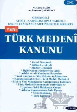 Türk Medeni Kanunu – Lütfü Başöz – Legal Yayıncılık kitap kapağı