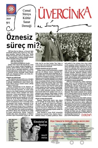 Üvercinka Dergisi Sayı: 58 Ağustos 2019 – Üvercinka Dergisi kitap kapağı