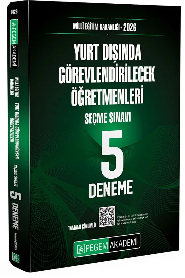 2026 MEB Yurt Dışında Görevlendirilecek Öğretmenleri Seçme Sınavı Tamamı Çözümlü 5 Deneme – komisyonumuz tarafından hazırlanmıştır. Okuyucularımıza güncel, çalışmalarını pekiştirecek yönteml – Pegem Akademi Yayıncılık kitap kapağı