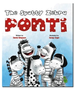 The Spotty Zebra Ponti – David Simpson – Yeşil Dinozor kitap kapağı