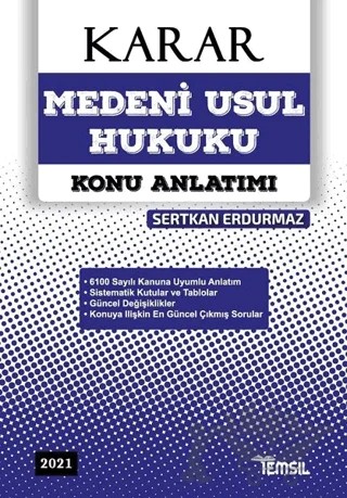 Karar Medeni Usul Hukuku Konu Anlatımı 2021 – Sertkan Erdurmaz – Temsil Kitap kitap kapağı