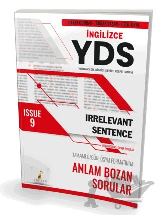 YDS İngilizce Irrelevant Sentence Issue 9 – Hakkı Kurban, Burak Yaşar, Celil Ural – Pelikan Tıp Teknik Yayıncılık kitap kapağı