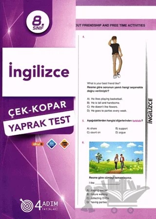8. Sınıf İngilizce Çek-Kopar Yaprak Test – Kolektif – 4 Adım Yayınları kitap kapağı