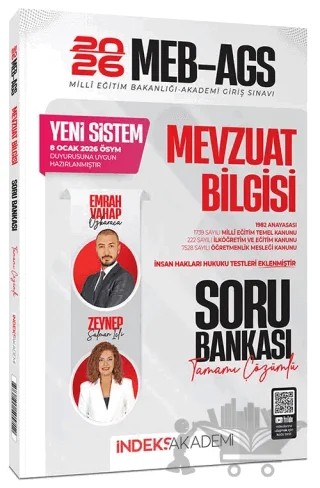 2026 MEB-AGS Mevzuat Bilgisi Soru Bankası Çözümlü – Emrah Vahap Özkaraca, Zeynep Salman İçli – İndeks Akademi Yayıncılık kitap kapağı