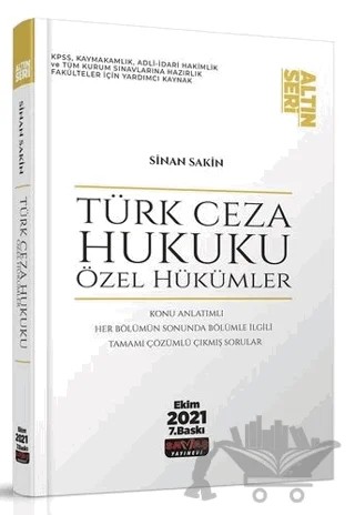 Türk Ceza Hukuku Özel Hükümler Konu Anlatımı – Sinan Sakin – Savaş Yayınevi kitap kapağı