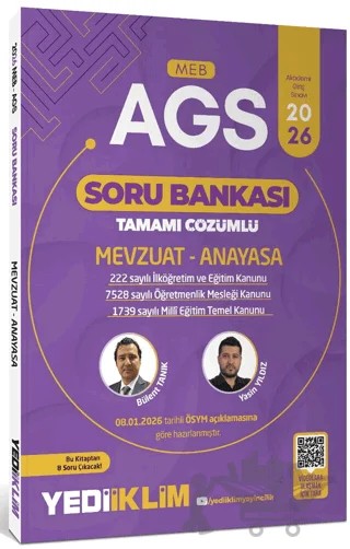2026 MEB AGS Mevzuat ve Anayasa Tamamı Çözümlü Soru Bankası – Bülent Tanık, Yasin Yıldız – Yediiklim Yayınları kitap kapağı