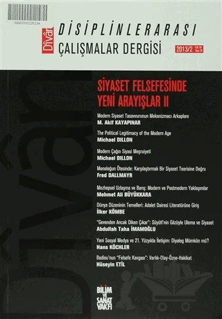 Divan : Disiplinlerarası Çalışmalar Dergisi 2013/2 Sayı: 35 Cilt 18 – Bilim ve Sanat Vakfı kitap kapağı