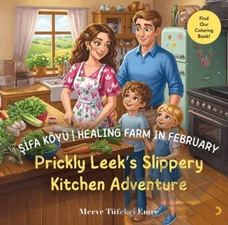 Şifa Köyü / Healing Farm in February – Prickly Leek’s Slippery Kitchen Adventure – Merve Tüfekçi Emre – Cinius Yayınları kitap kapağı