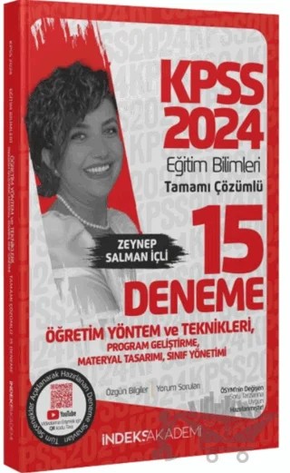 2024 KPSS Eğitim Bilimleri Öğretim Yöntem Teknikleri, Program Geliştirme 15 Deneme Çözümlü – Zeynep Salman İçli – İndeks Akademi Yayıncılık kitap kapağı