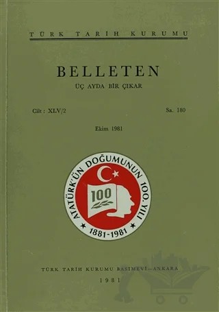 Belleten Sayı: 180 Cilt: 45/2 – Türk Tarih Kurumu Yayınları kitap kapağı
