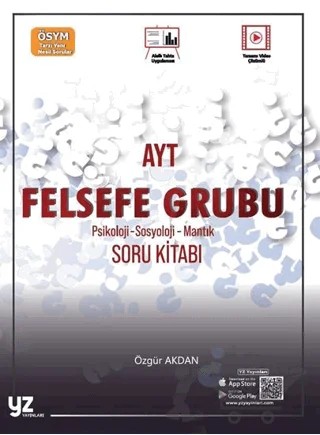 YZ YKS AYT Felsefe Grubu Psikoloji Sosyoloji Mantık Soru Kitabı – Özgür Akdan – YZ Yayınları kitap kapağı