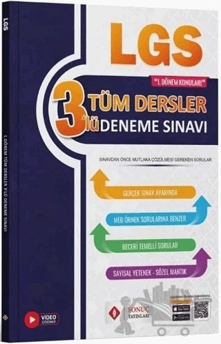 8. Sınıf LGS Tüm Dersler 1. Dönem 3 Deneme – Kolektif – Sonuç Yayınları kitap kapağı