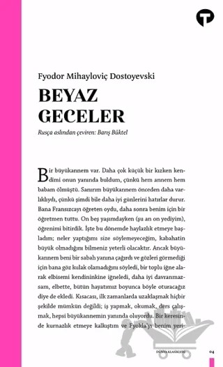 Beyaz Geceler – Fyodor Mihayloviç Dostoyevski – Turkuvaz Kitap kitap kapağı