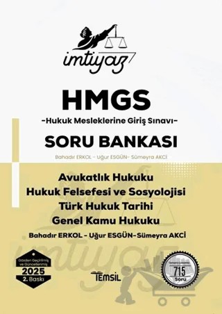 İmtiyaz HMGS Avukatlık Hukuku Hukuk Felsefesi ve Sosyolojisi Türk Hukuk Tarihi Genel Kamu Hukuku Soru Bankası – Bahadır Erkol, Uğur Esgün, Sümeyra Akci – Temsil Kitap kitap kapağı