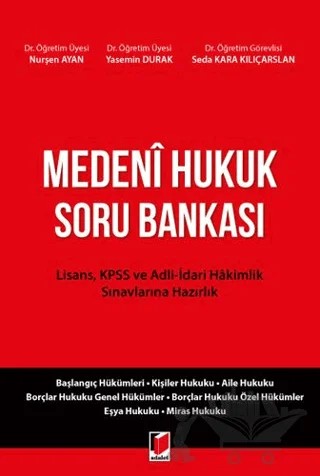 Medeni Hukuk Soru Bankası – Nurşen Ayan, Seda Kara Kılıçarslan, Yasemin Durak – Adalet Yayınevi kitap kapağı