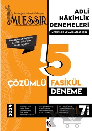 Müessir Adli Hakimlik Denemeleri- 2024 Çözümlü 5 Deneme – Kolektif – Kuram Kitap kitap kapağı