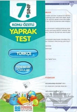 7. Sınıf Türkçe Konu Özetli Yaprak Test – Kolektif – Evrensel İletişim Yayınları kitap kapağı