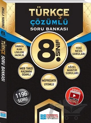 8. Sınıf Türkçe Çözümlü Soru Bankası – Kolektif – Evrensel İletişim Yayınları kitap kapağı