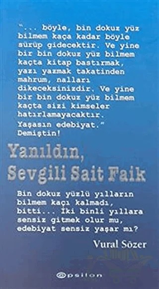 Yanıldın, Sevgili Sait Faik – Derleme – Epsilon Yayınevi kitap kapağı