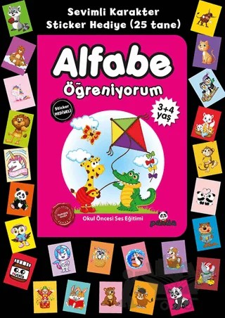 Stickerlı 3+4 Yaş Alfabe Öğreniyorum – Pedagog Afife Çoruk – Beyaz Panda Yayınları kitap kapağı