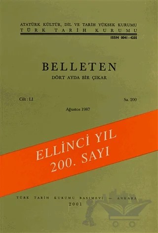 Belleten Sayı: 200 Cilt: 51 – Türk Tarih Kurumu Yayınları kitap kapağı