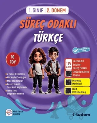 1. Sınıf 2. Dönem Süreç Odaklı Türkçe – Kolektif – Tudem Yayınları - Bayilik kitap kapağı