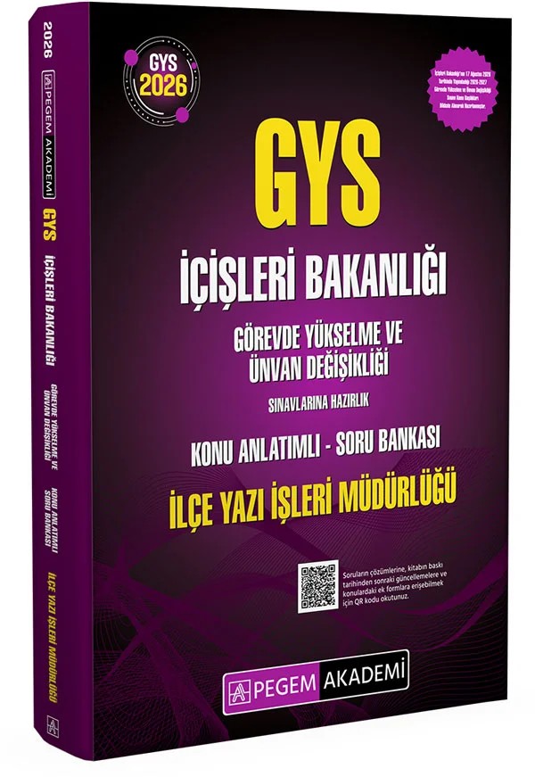 2025 GYS İçişleri Bakanlığı Görevde Yükselme Ve Ünvan Değişikliği Sınavlarına Hazırlık İlçe Yazı İşleri Müdürlüğü Konu Anlatımlı Soru Bankası – komisyonumuz tarafından hazırlanmıştır. Yayınımızdaki konularda teorik çerçeve net bir şekilde çizil – Pegem Akademi Yayıncılık kitap kapağı