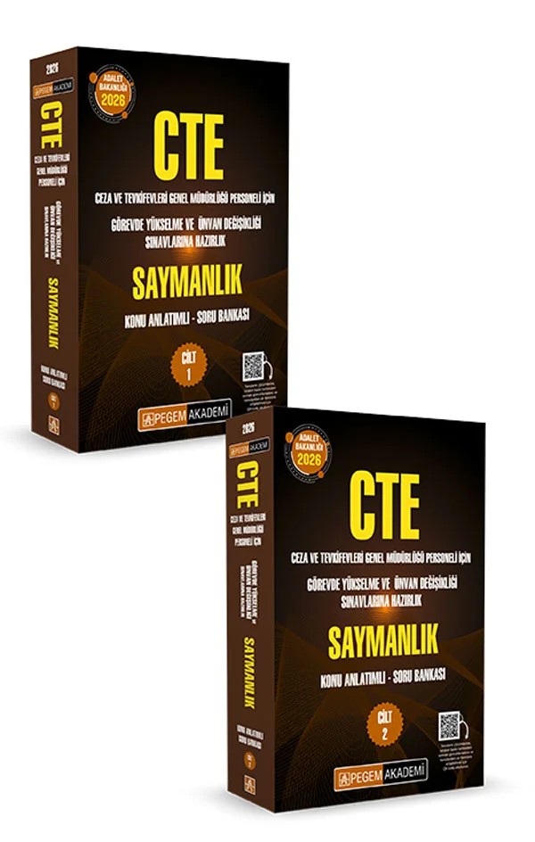 2025 GYS CTE Adalet Bakanlığı Ceza ve Tevkifevleri Genel Müdürlüğü Personeli İçin Görevde Yükselme ve Ünvan Değişikliği Sınavlarına Hazırlık Konu Anlatımlı Soru Bankası Saymanlık (2 Cilt) – komisyonumuz tarafından hazırlanmıştır. – Pegem Akademi Yayıncılık kitap kapağı