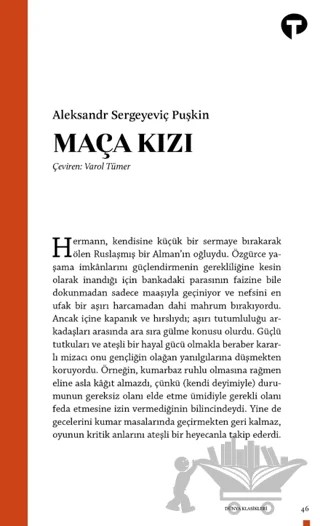 Maça Kızı – Aleksandr Puşkin – Turkuvaz Kitap kitap kapağı