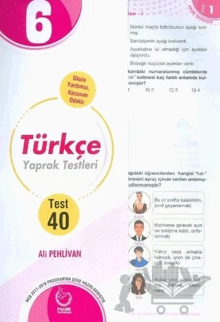 6. Sınıf Türkçe Yaprak Testleri – Ali Pehlivan – Palme Yayınları kitap kapağı