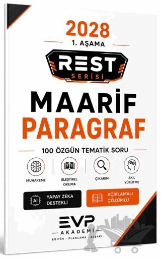2028 REST Serisi Maarif Model Paragraf Soru Bankası 100 Özgün Tematik Soru Çözümlü – Kolektif – EVP Akademi kitap kapağı