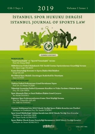 İstanbul Spor Hukuku Dergisi Sayı: 1 Cilt 1 2019 – On İki Levha Yayınları kitap kapağı