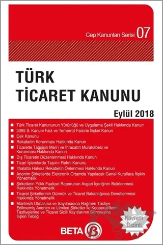 Türk Ticaret Kanunu (Eylül 2018) – Celal Ülgen – Beta Yayınevi kitap kapağı