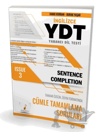 YDT İngilizce Sentence Completion Issue 3 – Hakkı Kurban, Burak Yaşar – Pelikan Tıp Teknik Yayıncılık kitap kapağı
